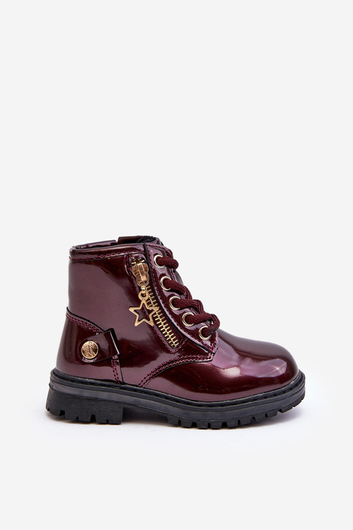 Burgundy Patent Leather Zip-Up Ankle Boots Felori