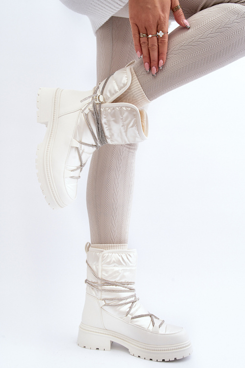 Women's White Snow Boots with Decorative Lacing Rilana