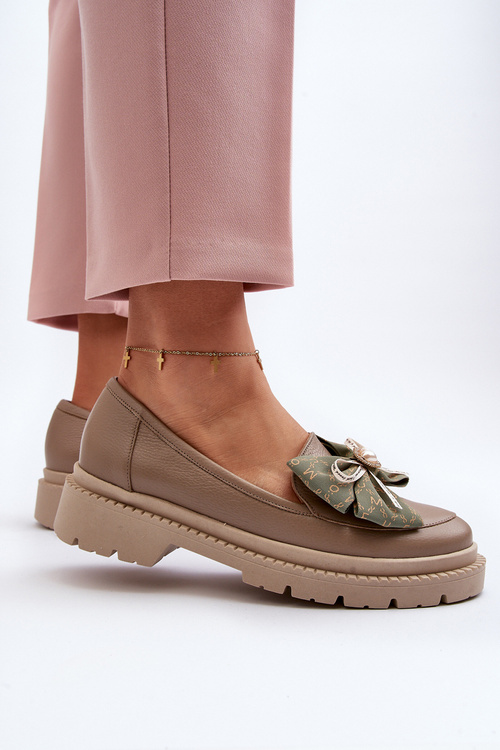 Women's Leather Moccasins with Bow Laura Messi 2787 Beige