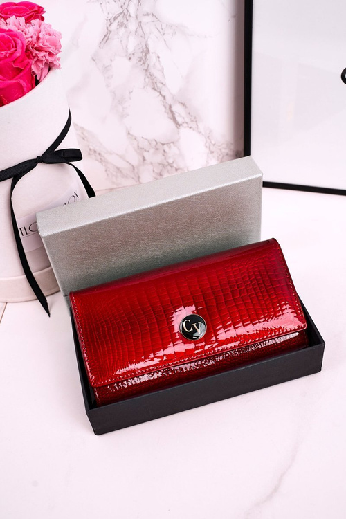 Large Leather Women's Wallet CAVALDI Shiny Red