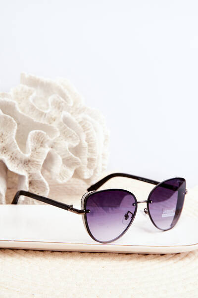 Okulary Przeciwsłoneczne Damskie Brokatowe Wstawki Czarne UV400