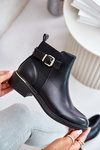 Women's Ankle Boots on Low Heels Insulated with Golden Buckle Black Inomira