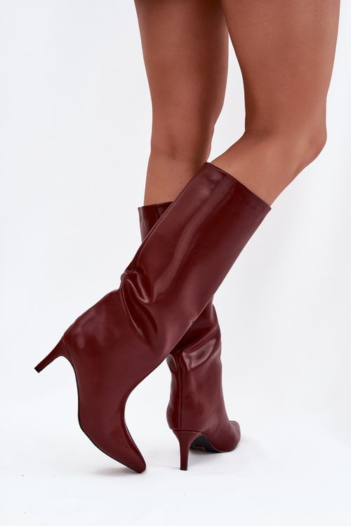 Women's Slip-On Insulated Boots on Heel Bordeaux Olive