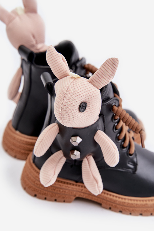 Leather Insulated Children's Boots With Zipper And Bear Black Vinceza 36261