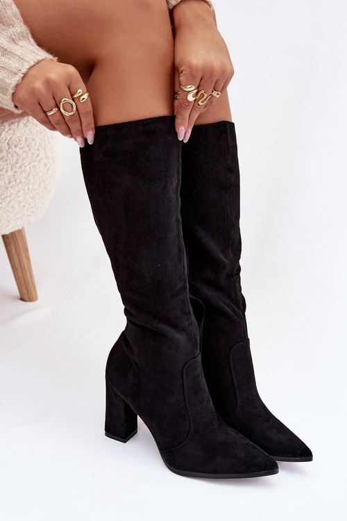 Women's Heeled Boots Made of Eco Suede Lined Black Narille