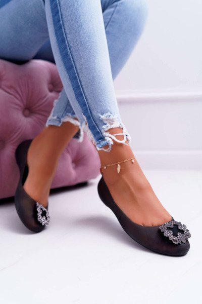 Lu Boo | Black Rubber Ballerina Ballerina Meliski Flowers Palita Zirconias