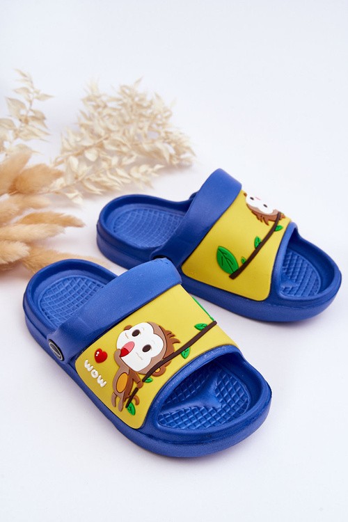 Light Children's Slides Sandals With Animal Motif Blue-Yellow Rico