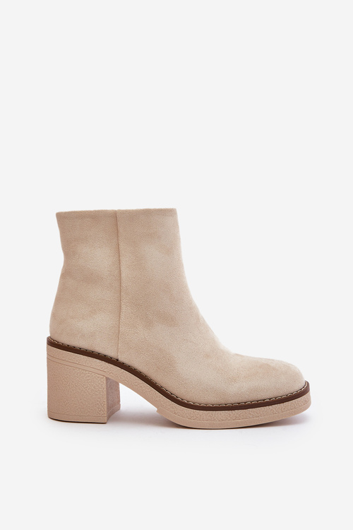 Heeled Ankle Boots Eco Suede Insulated With Zipper Beige Lerallea