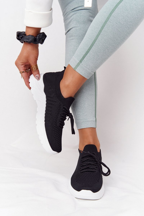 Women's Sport Shoes Sneakers Black With White Sole Ruler