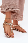 Women's sandals on flat heels with crystals gold Fiolalia