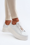 Women's Leather Platform Sneakers With Teddy Bear White Vinceza 66641