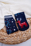 Women's Non-Slip Christmas Socks Navy Blue With Reindeer