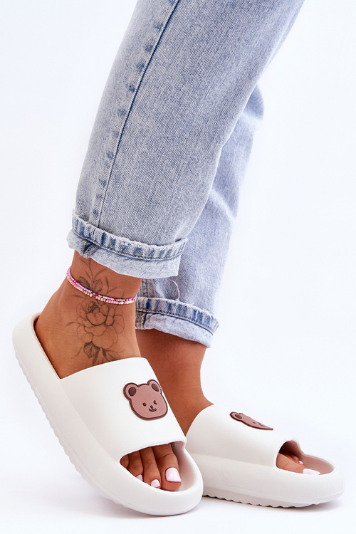 Light Women's Foam Slippers With Teddy Bear White Lia