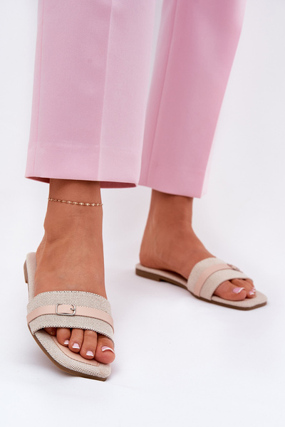 Flat Women's Slippers With Strap And Buckle Beige Zilina
