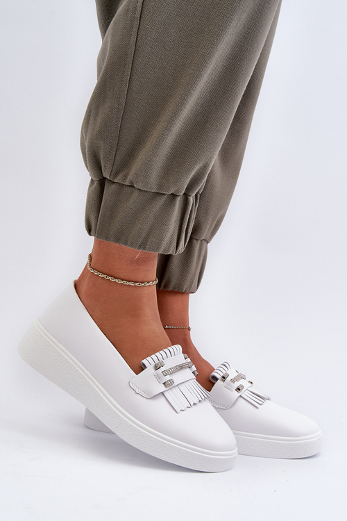 Lekkie Mokasyny Damskie Skóra Platforma Białe S.Barski LR590