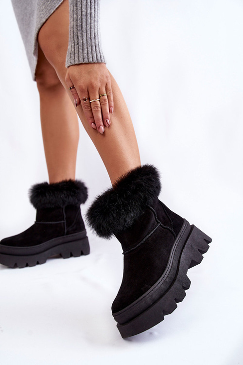 Śniegowce Damskie Zamsz Czarne Lemar Ann
