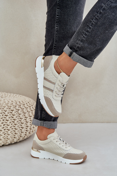 Women's Leather Platform Sneakers Beige Gatira