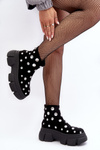 Suede Lined Winter Boots with Crystals D A MR52-205 Black Botki Damskie
