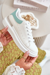 Low Women's Sneakers On Platform Made Of Eco Leather White-Green Nevelena