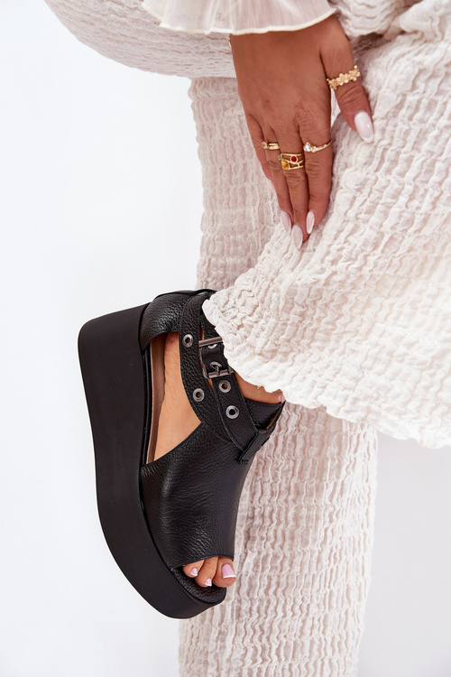 Leather Wedge Sandals Black Zazoo 1732