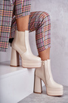 Women's Leather Boots On A Massive Heel Beige Jones