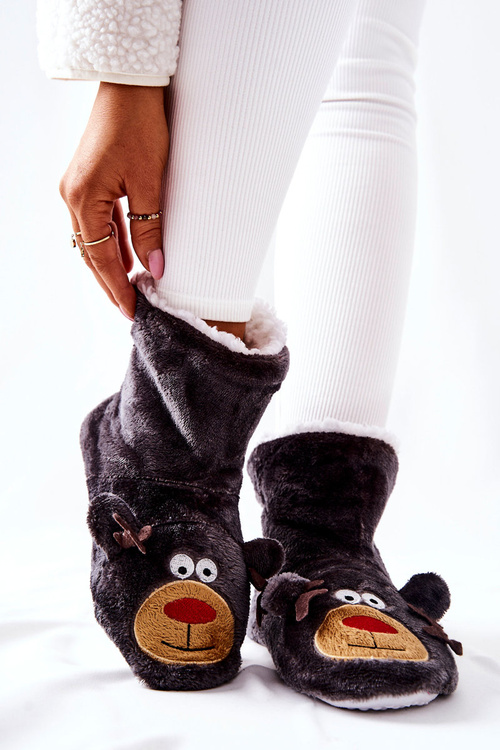 Christmas Warming Slippers Reindeer Grey