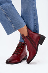 Low insulated ankle boots with zipper and decoration burgundy Nevalia
