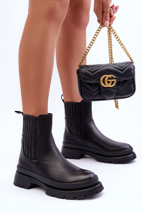 Leather Massive Boots Ankle Boots Black Rosan