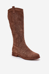 Boots With Openwork Shaft On Flat Heel Brown S.Barski HY51-860
