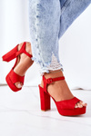 Suede High Heel Sandals Red Camilia
