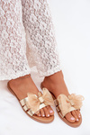 Ladies flat sandals with tulle bow gold Tanira