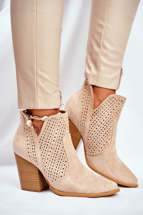 Women's Stiletto Boots Suede Openwork Light Beige Shades
