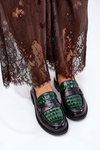 Lacquered Leather Women's Moccasins Vinceza 91125 Green-Black