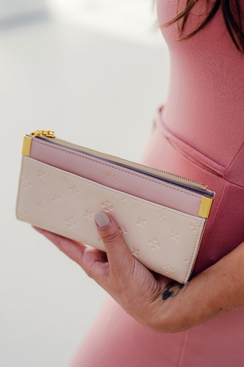 Leather Wallet with Tassel Beige and pink Madis