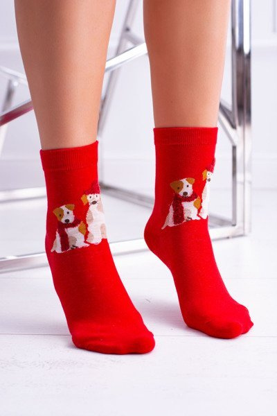 Ladies' Christmas Socks Red With Teddy Bears