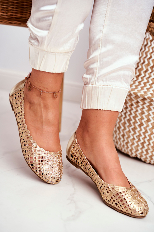 Lu Boo Women's Ballerinas Gold Openwork Braided Carry