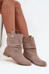Leather Suede Women's Boots with Gathering Insulated Zazoo 4210 Beige