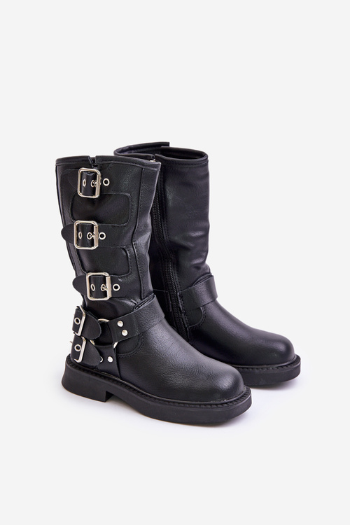 Boots Ankle Boots Girls With Buckles Eco Leather Black Rinetha