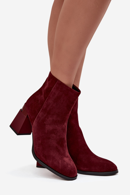 Women's Ankle Boots Made of Natural Suede on Heel Lined D&A CR52-718 Bordeaux