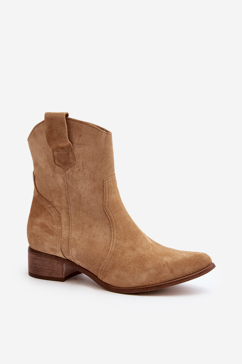 Suede Cowboy Ankle Boots With Low Heel Zazoo 3329 Brown