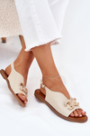 Women Sandals Flat Heel With Golden Decoration Beige Amelira