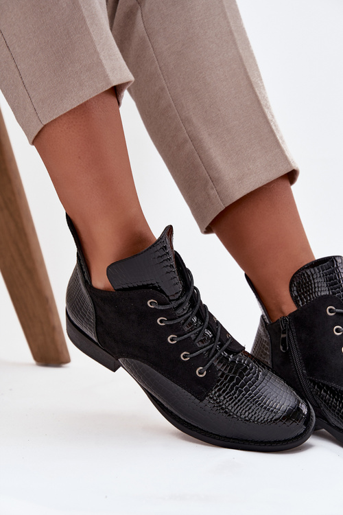 Patent Leather Women's Ankle Boots with Decorative Embossing Insulated Vinceza 16477 Black