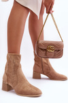 Suede Mesh Boots On Heel Dark Beige Pearls