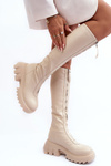 Leather Ankle Boots On Massive Platform With Zipper Beige Ringo