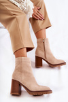 Women's Suede Boots On A Heel With A Zipper Beige Odette