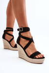 Sandals With Wedge Heel And Woven Band Black Salthe