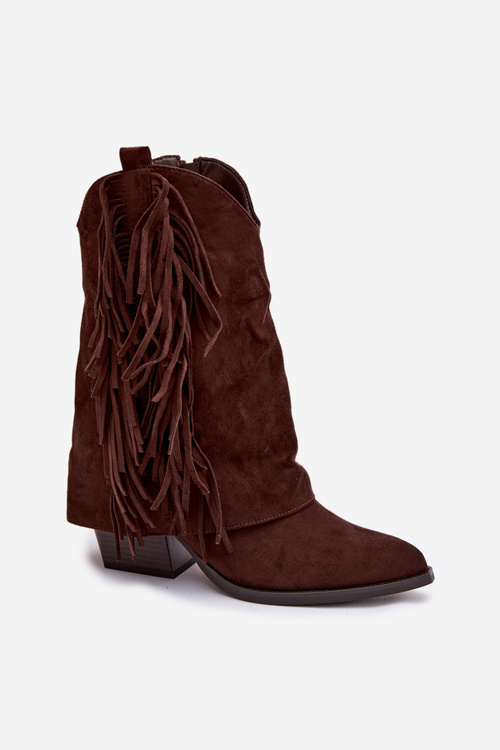Women's Cowboy Boots With Fringes On Heel Chocolate Gralina