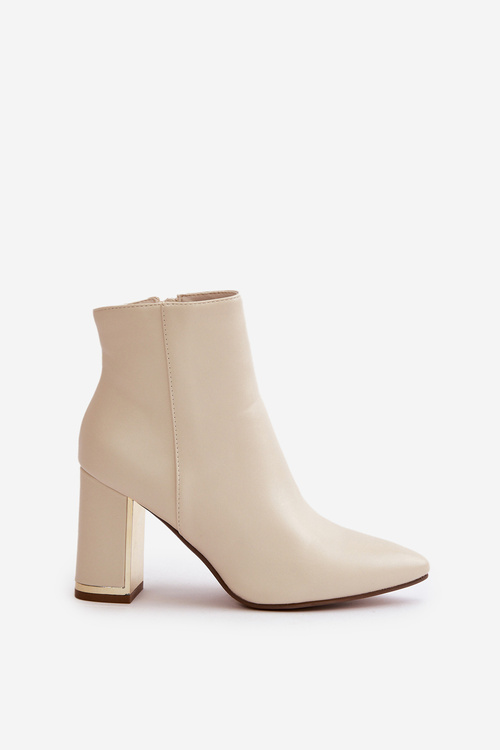 Women's Heeled Boots Zip Fastened Insulated Eco Leather Light Beige Mevair