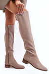 Women's Suede Over-the-Knee Flat Heel Boots Beige Hewanella