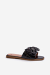 Flat Women's Black Slide Sandals with Bow Balinda